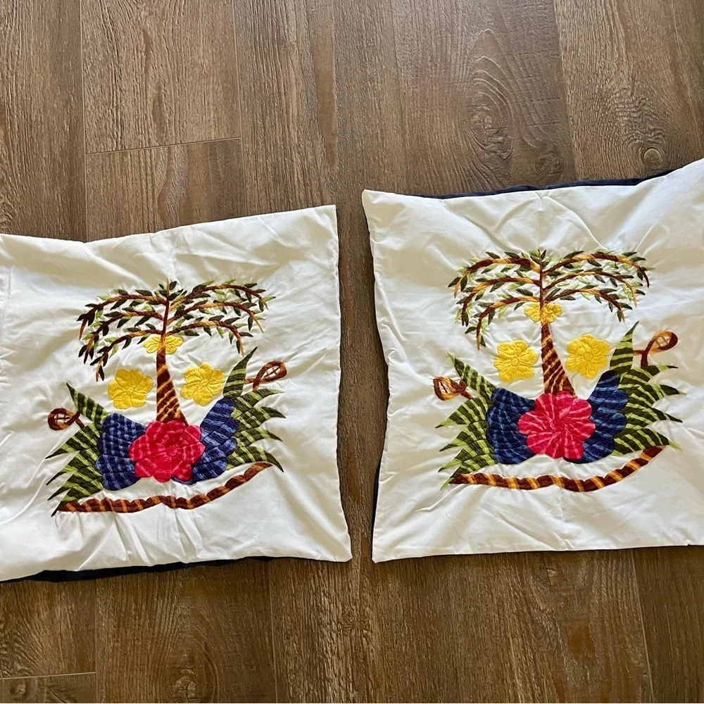 Tropical Embroidered Throw Pillow Set - White, Red, Yellow, Green